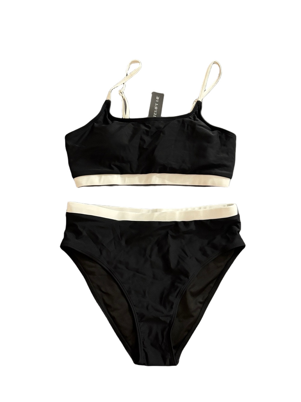 Tempt Me Black White Colorblock Bikini Set High Waisted Two Piece NWT Women’s L